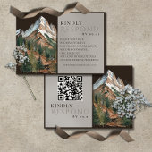 Rustic Mountain Landscape Watercolor Wedding QR  出欠カード