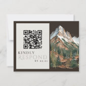 Rustic Mountain Landscape Watercolor Wedding QR  出欠カード (裏面)