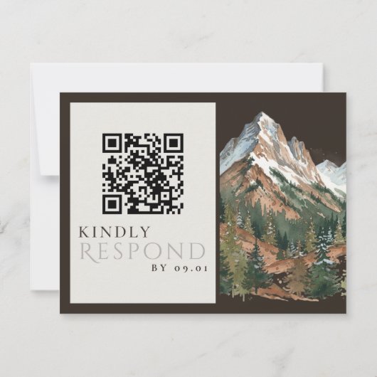 Rustic Mountain Landscape Watercolor Wedding QR  出欠カード (裏面)