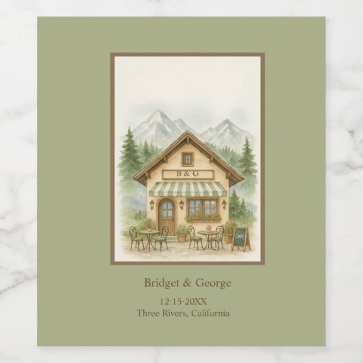 Rustic Mountain Monogram wedding Destination ワインラベル (シングルラベル)