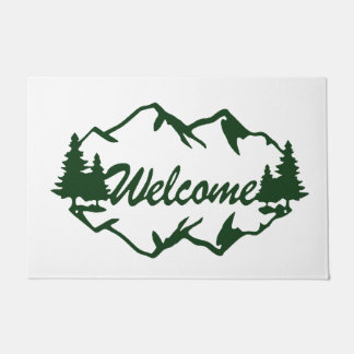 Rustic Mountain & Pine Tree Forest Welcome Doormat ドアマット