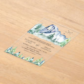 Rustic Mountain Pine Trees Forest Wedding アクリル招待状 (レイダウン)