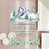 Rustic Mountain Pine Trees Forest Wedding アクリル招待状