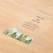 Rustic Mountain Pine Trees Wedding Save the Date アクリル招待状 (レイダウン)