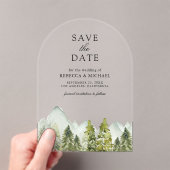 Rustic Mountain Pine Trees Wedding Save the Date アクリル招待状 (インサイチュ (ポータブル))