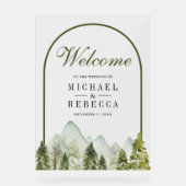 Rustic Mountain Pine Trees Wedding Welcome アクリルサイン (正面)