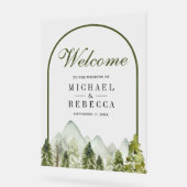 Rustic Mountain Pine Trees Wedding Welcome アクリルサイン (傾斜)