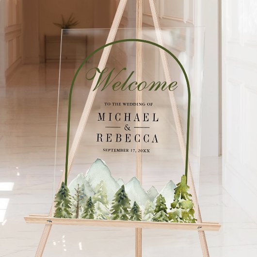 Rustic Mountain Pine Trees Wedding Welcome アクリルサイン