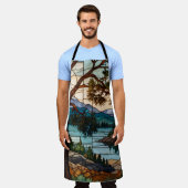 Rustic mountain range landscape stain glass  エプロン (着用した状態)