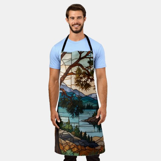 Rustic mountain range landscape stain glass  エプロン (着用した状態)