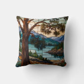 Rustic mountain range landscape stain glass  クッション (裏面)
