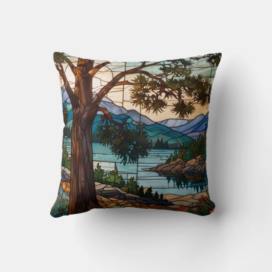 Rustic mountain range landscape stain glass  クッション (裏面)