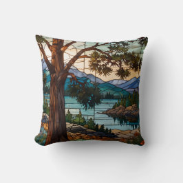 Rustic mountain range landscape stain glass  クッション