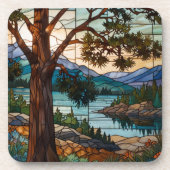 Rustic mountain range landscape stain glass  コースター (正面)