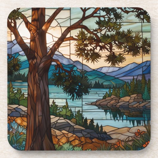 Rustic mountain range landscape stain glass  コースター (正面)