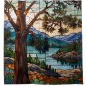 Rustic mountain range landscape stain glass  シャワーカーテン (正面)