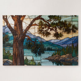 Rustic mountain range landscape stain glass  ジグソーパズル