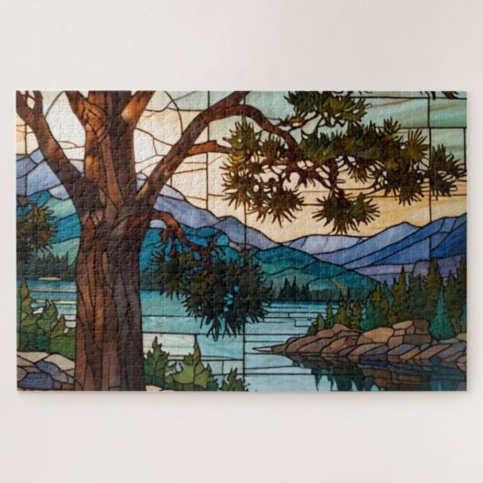 Rustic mountain range landscape stain glass  ジグソーパズル (横)