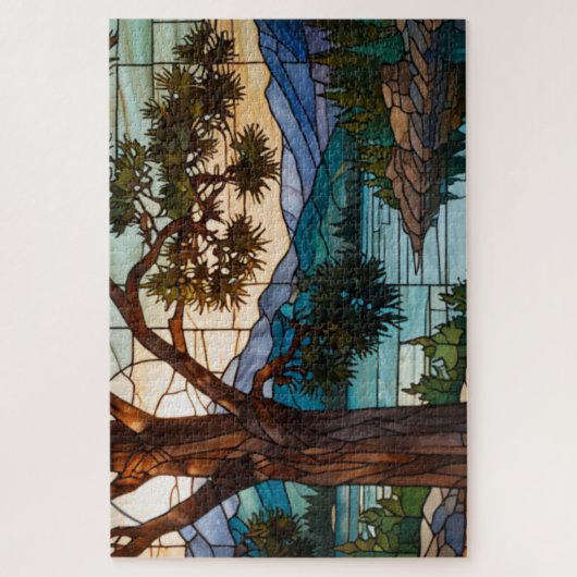 Rustic mountain range landscape stain glass  ジグソーパズル (縦)