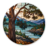 Rustic mountain range landscape stain glass  セラミックノブ (正面)