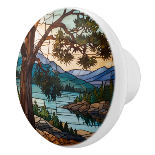 Rustic mountain range landscape stain glass  セラミックノブ (右)