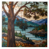 Rustic mountain range landscape stain glass  タイル (正面)