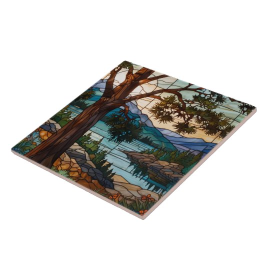 Rustic mountain range landscape stain glass  タイル (側面)