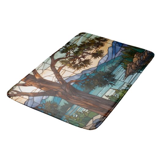 Rustic mountain range landscape stain glass  バスマット (アングル)