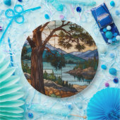 Rustic mountain range landscape stain glass  ペーパープレート (パーティー)