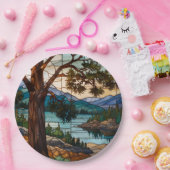 Rustic mountain range landscape stain glass  ペーパープレート (パーティー)