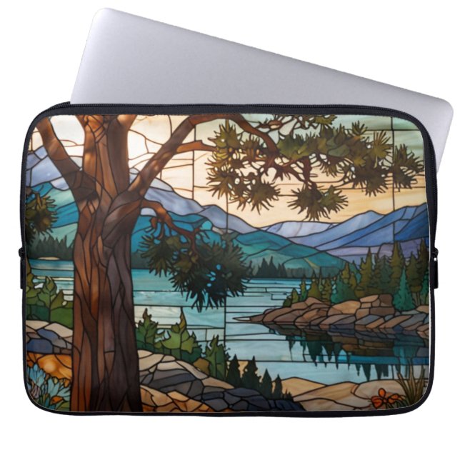 Rustic mountain range landscape stain glass  ラップトップスリーブ (正面)