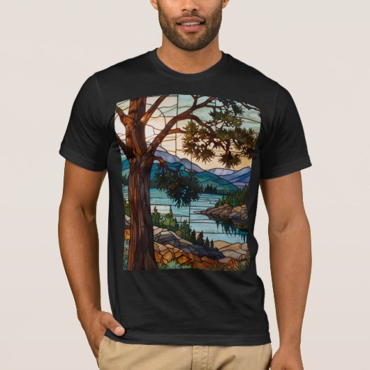 Rustic mountain range landscape stain glass  tシャツ (正面)