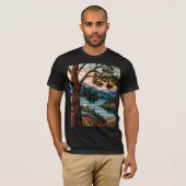Rustic mountain range landscape stain glass  tシャツ (正面フル)