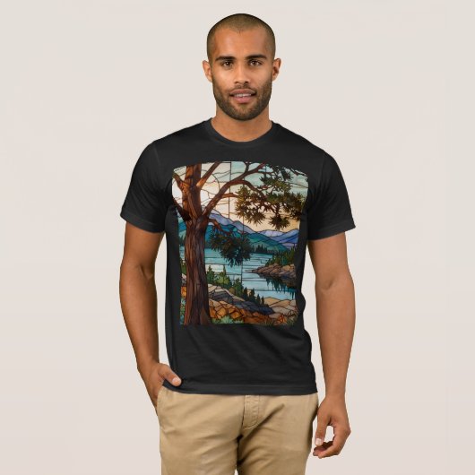 Rustic mountain range landscape stain glass  tシャツ (正面フル)