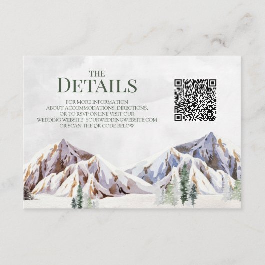 Rustic Mountain Wedding QR code Details Insert エンクロージャーカード (正面)