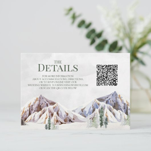 Rustic Mountain Wedding QR code Details Insert エンクロージャーカード (スタンド正面)