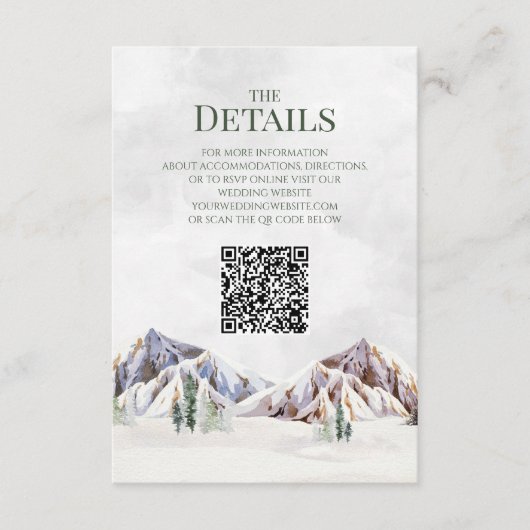 Rustic Mountain Wedding QR code Details Insert エンクロージャーカード (正面)