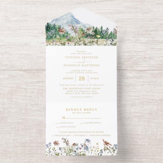 Rustic Mountain Wildflower | Boho Wedding  オールインワン招待状 (内側)