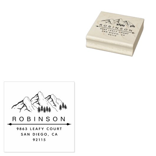 Rustic Mountains & Custom Name Return Address ラバースタンプ (押印)
