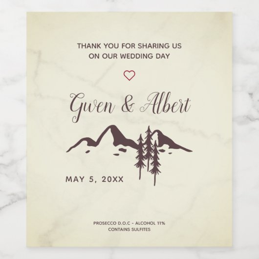 Rustic Mountains Design for Wedding or Event ワインラベル (シングルラベル)