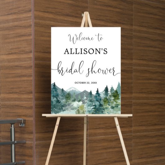 Rustic mountains forest bridal shower welcome sign ポスター