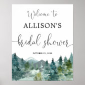 Rustic mountains forest bridal shower welcome sign ポスター (正面)