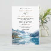 Rustic Mountains Lake Montana QR Code Wedding 招待状 (スタンド正面)