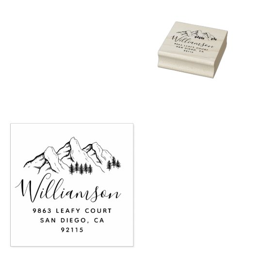 Rustic Mountains & Script Name Return Address ラバースタンプ (押印)