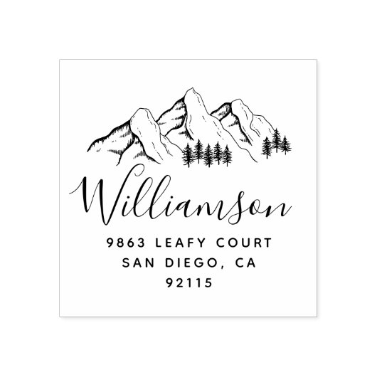 Rustic Mountains & Script Name Return Address ラバースタンプ (インプリント)
