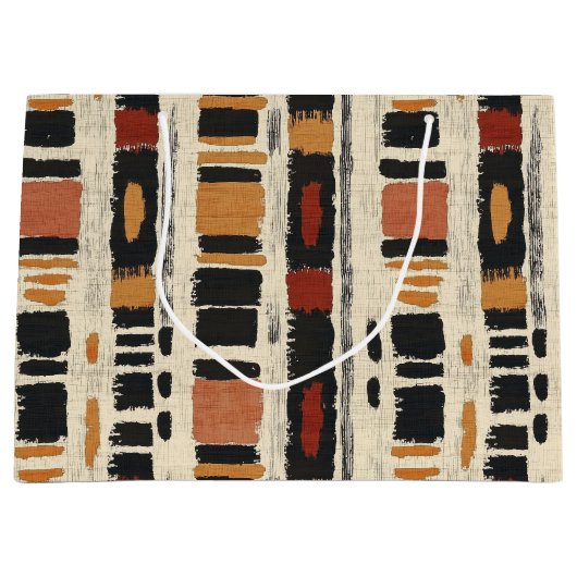 Rustic Mudcloth Geometric Pattern (1) ラージペーパーバッグ (正面)