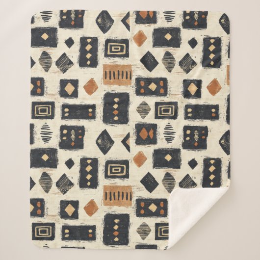 Rustic Mudcloth Geometric Pattern (2) シェルパブランケット (正面)