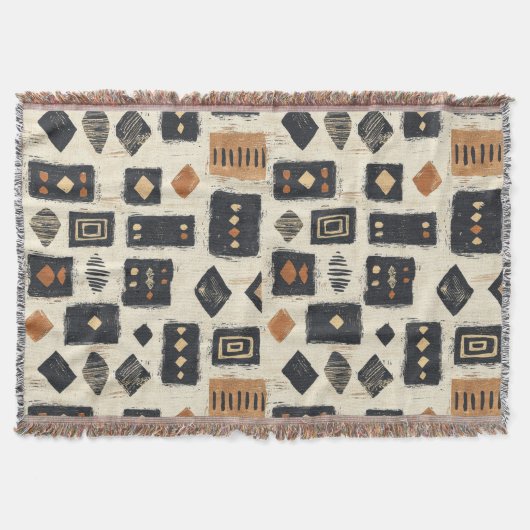 Rustic Mudcloth Geometric Pattern (2) スローブランケット (正面)