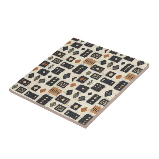 Rustic Mudcloth Geometric Pattern (2) タイル (側面)