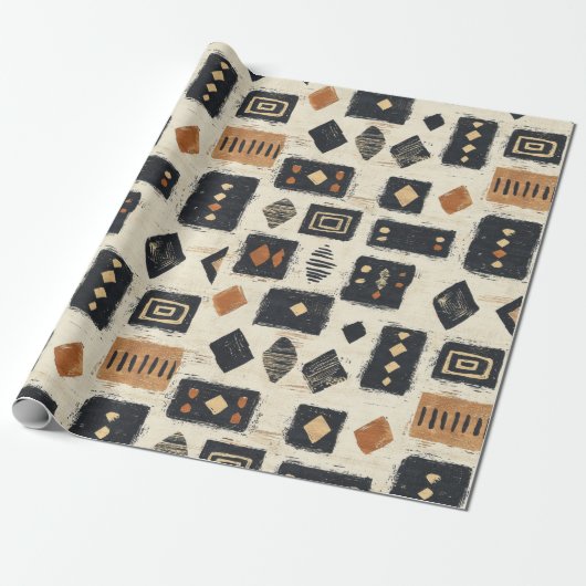 Rustic Mudcloth Geometric Pattern (2) ラッピングペーパー (アンロールド)